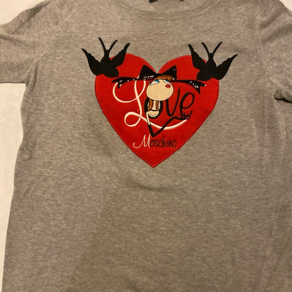 Love Moschino Gray Womens size 8 Sweater with Red Heart and Black Details